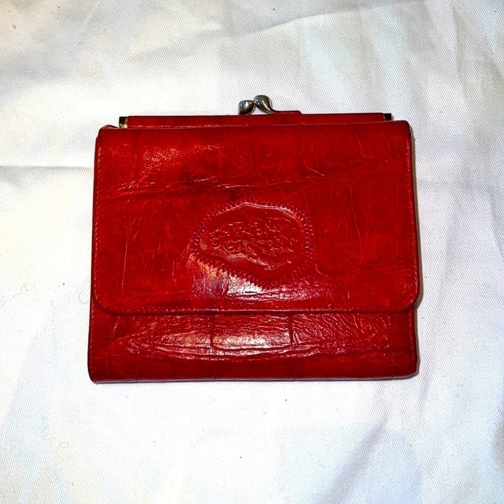 Carlos Falchi Red Croc Leather Kisslock Snap Bifold The Buffalo Wallet